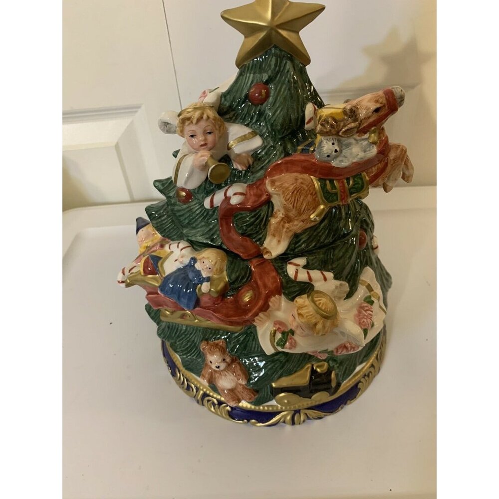 Vtg FITZ AND FLOYD OMNIBUS CHRISTMAS COOKIE JAR CHRISTMAS TREE DISCONTINUED 1997